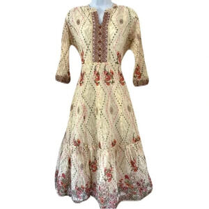 Stunning Cottagecore maxi dress/Gold foil detail/ Size France 44 (Size US 12/L)